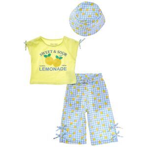 Freestyle Girls  3Pc Sweet & Sour Seersucker Capri Set, Blue